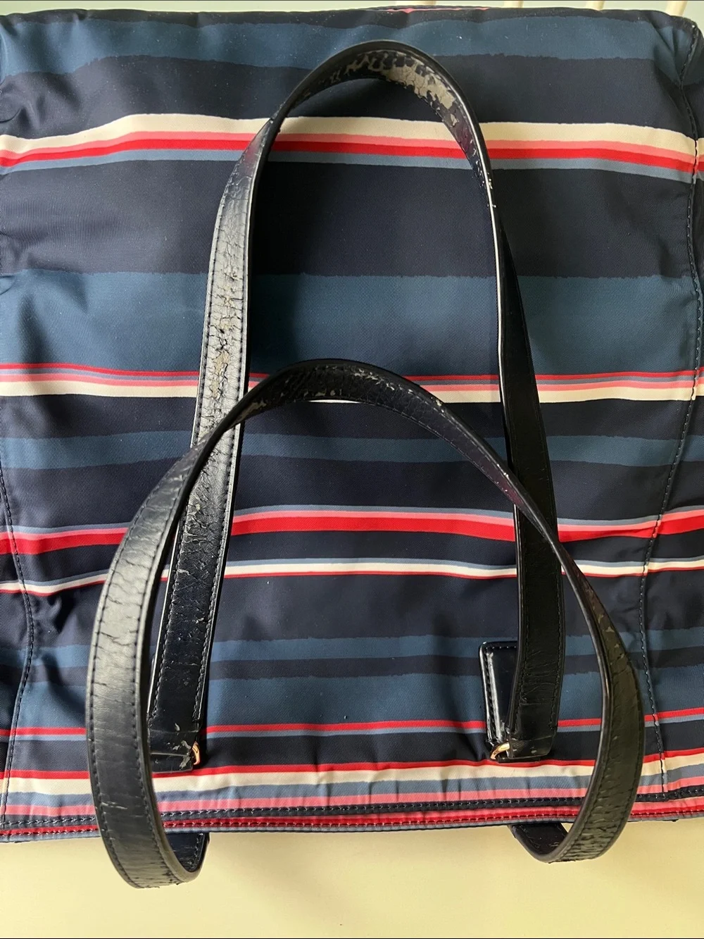 Tory Burch Nylon Stripe Zipper Tote Navy with red & navy comes with a scarf